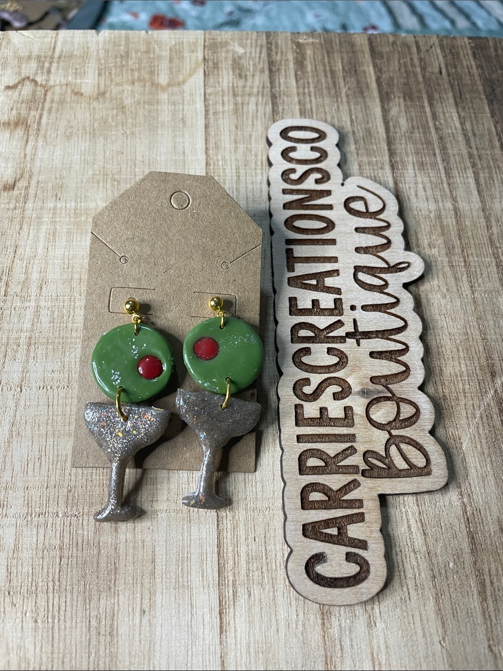 Handmade Green Martini Glass Earrings by Carrie's Creations Co
